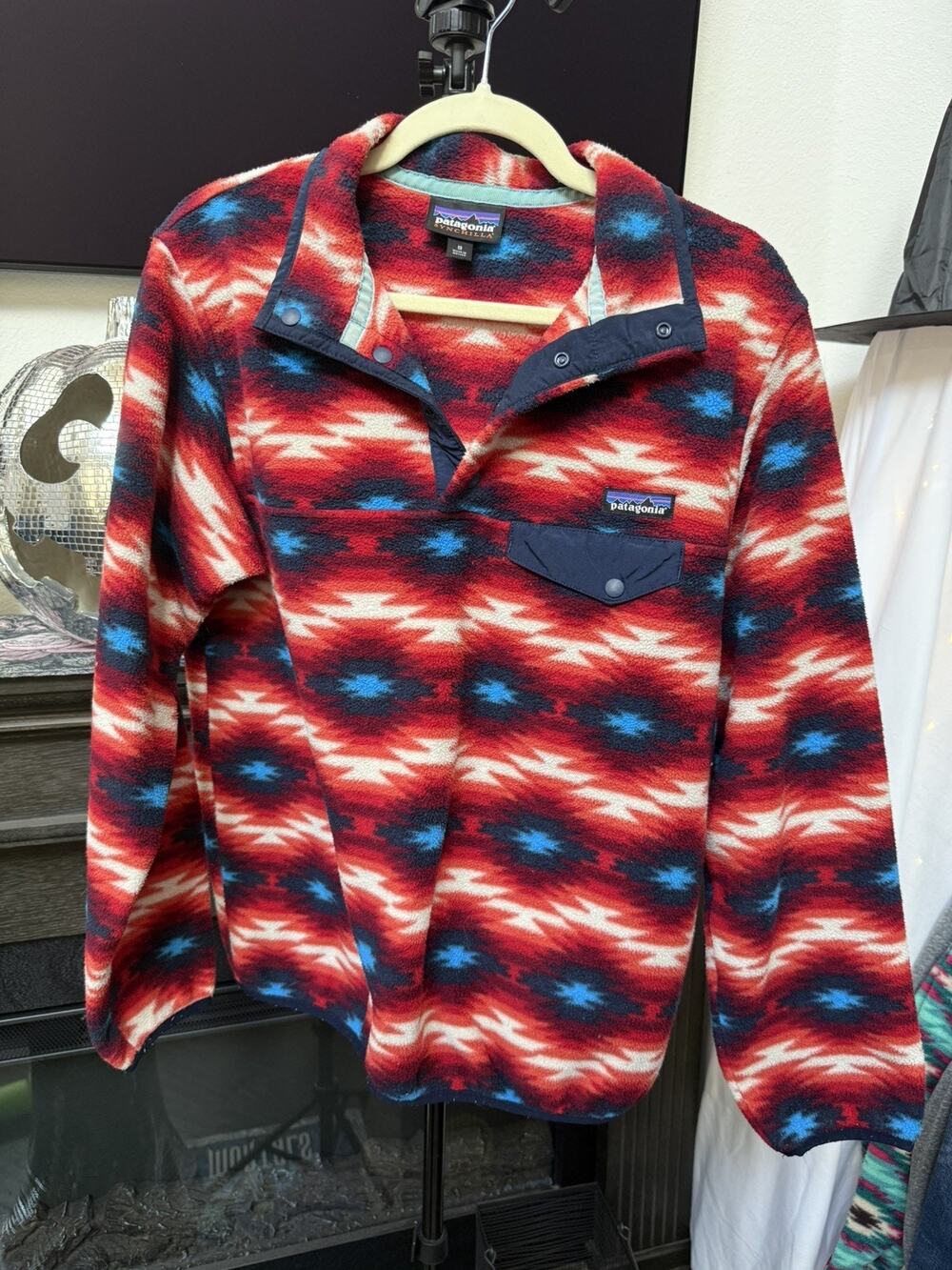90’s Patagonia Synchilla Snap-T Women’s M Aztec Southwestern, Red Blue Pullover